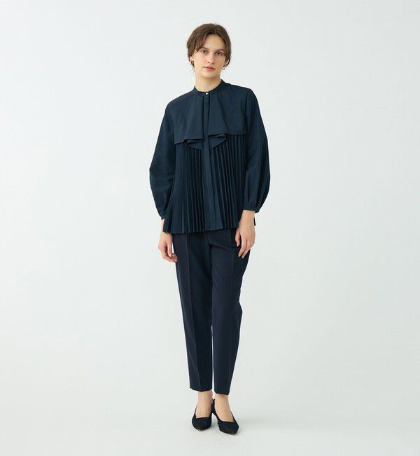 Ballsey「プリーツコンビ フロントドレープブラウス」|シャツ・ブラウス|