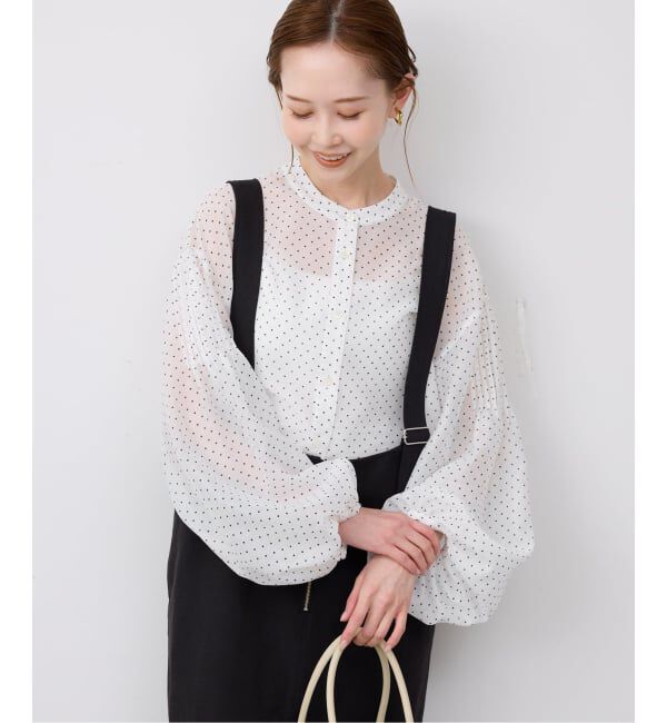 SLOBE IENA「ドットピンタックバルーンスリーブブラウス」|シャツ・ブラウス|ホワイト