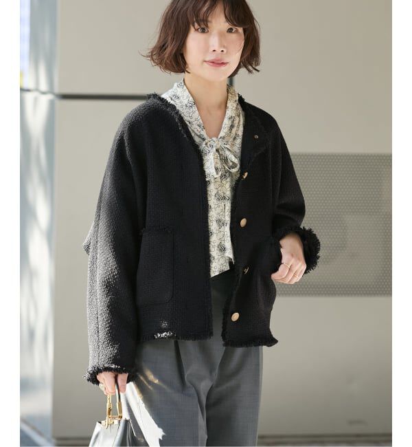 journal standard L'essage「《追加5》【金子綾さん着用】GIOLICATWEED ドルマンジャケット」|ノーカラージャケット|