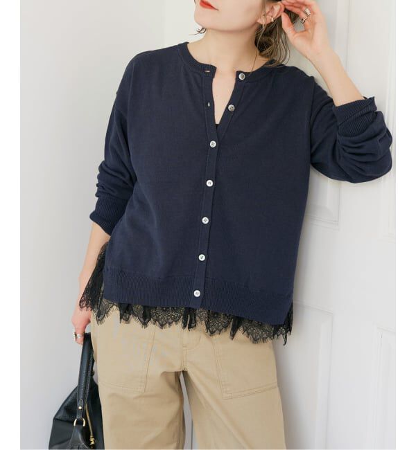 Spick and Span「レースドッキング2WAYカーディガン」|カーディガン|ネイビー