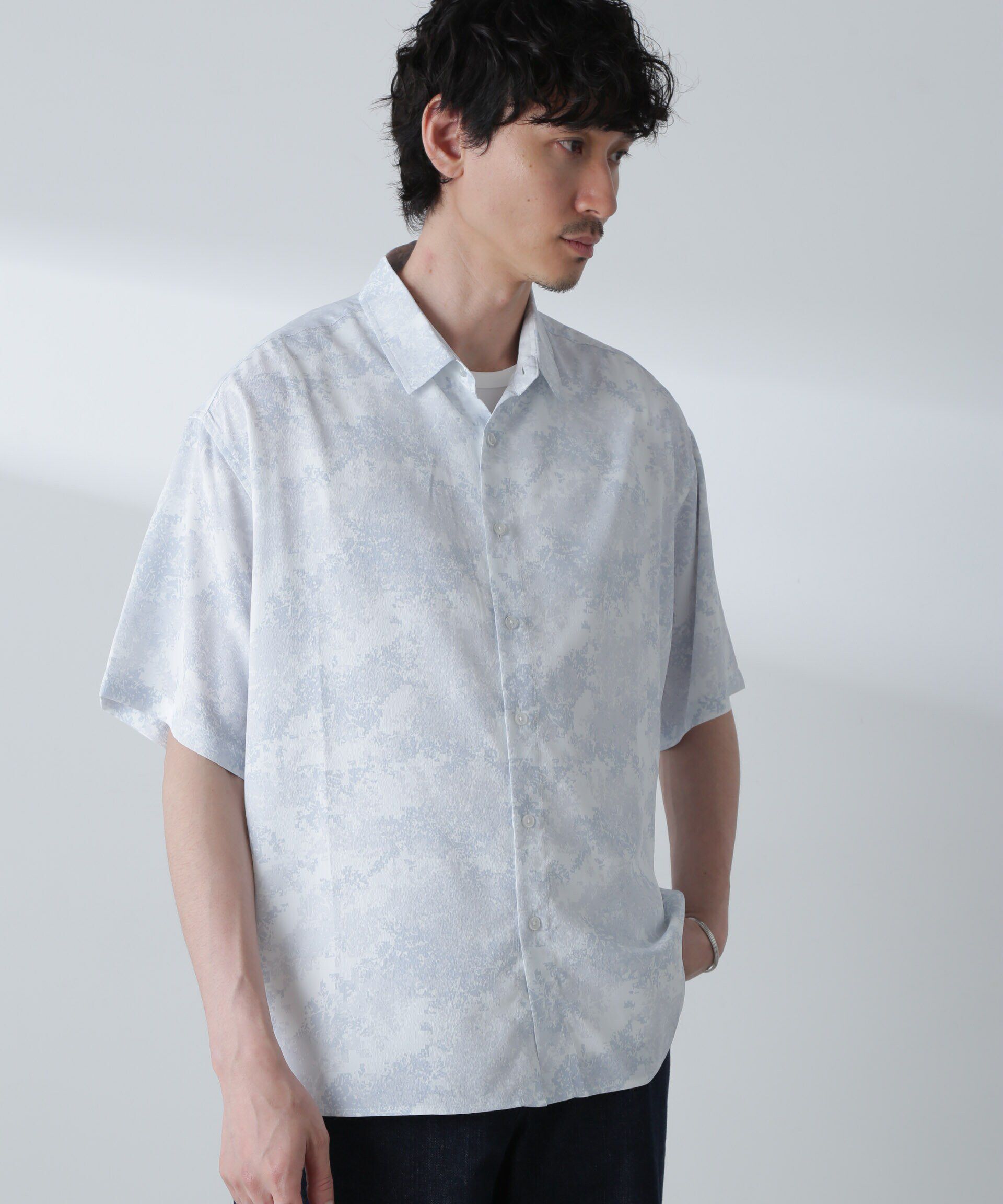 nano･universe「梨地パターンシャツ 半袖」|シャツ・ブラウス|