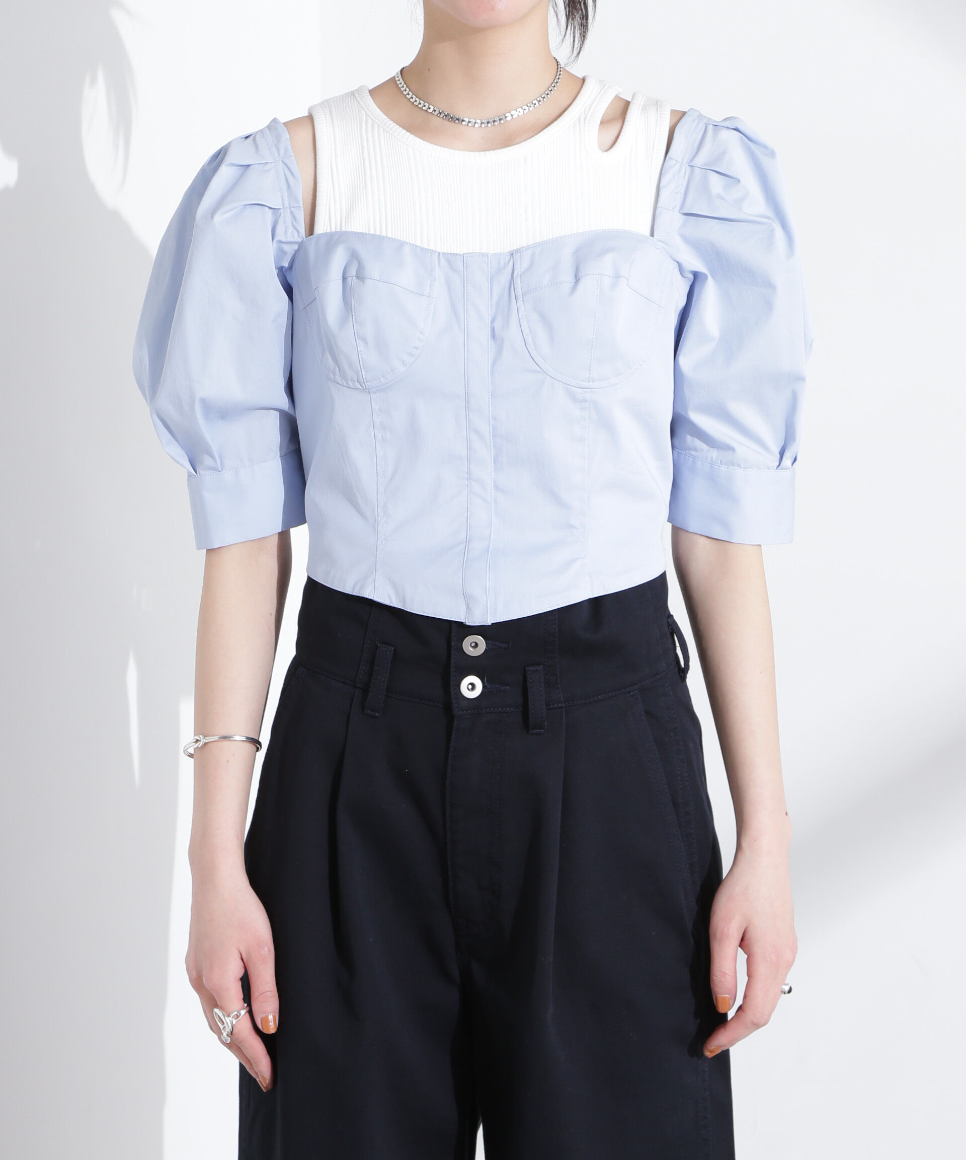nano･universe「パフスリーブビスチェトップス」|シャツ・ブラウス|
