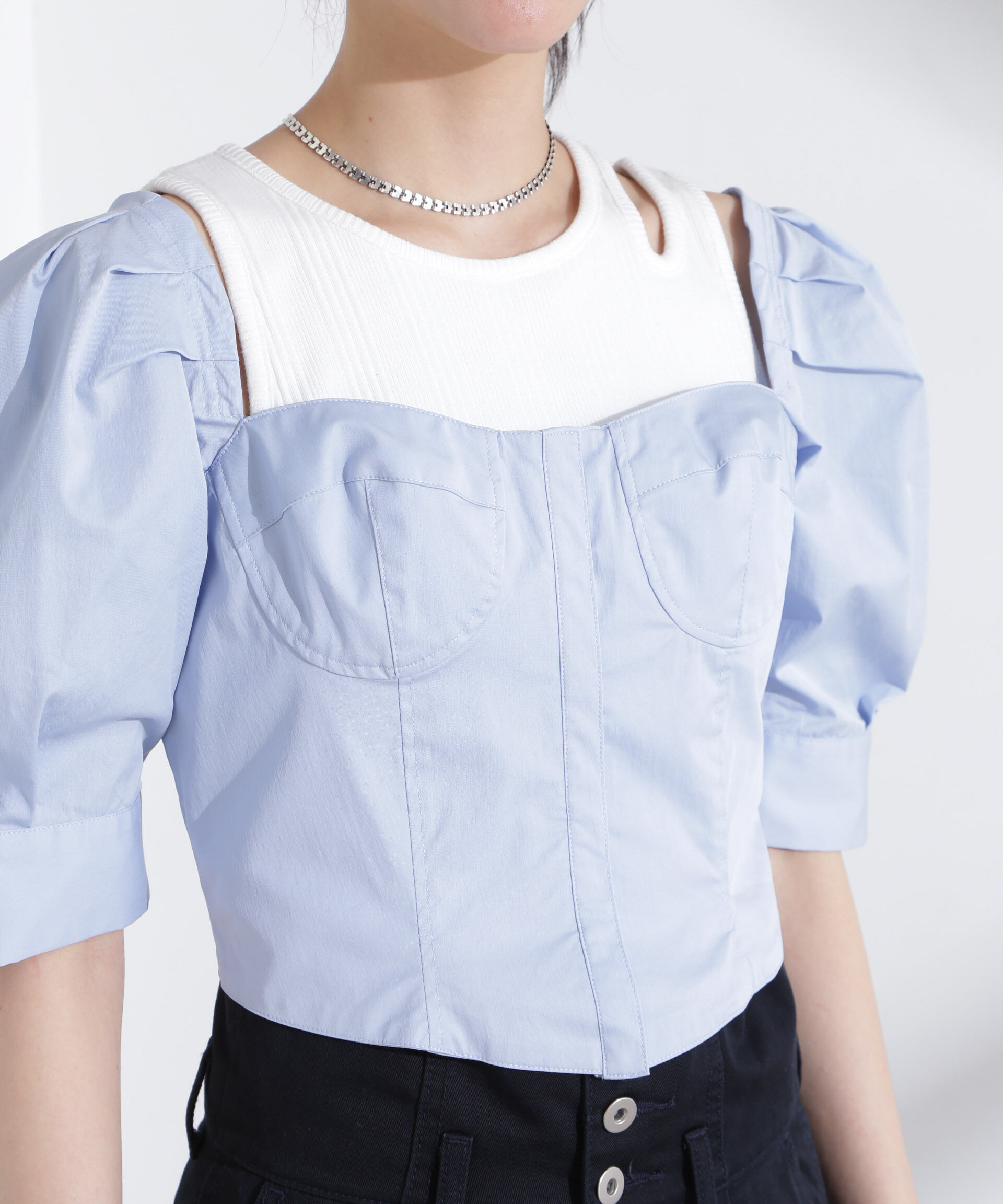 nano･universe「パフスリーブビスチェトップス」|シャツ・ブラウス|