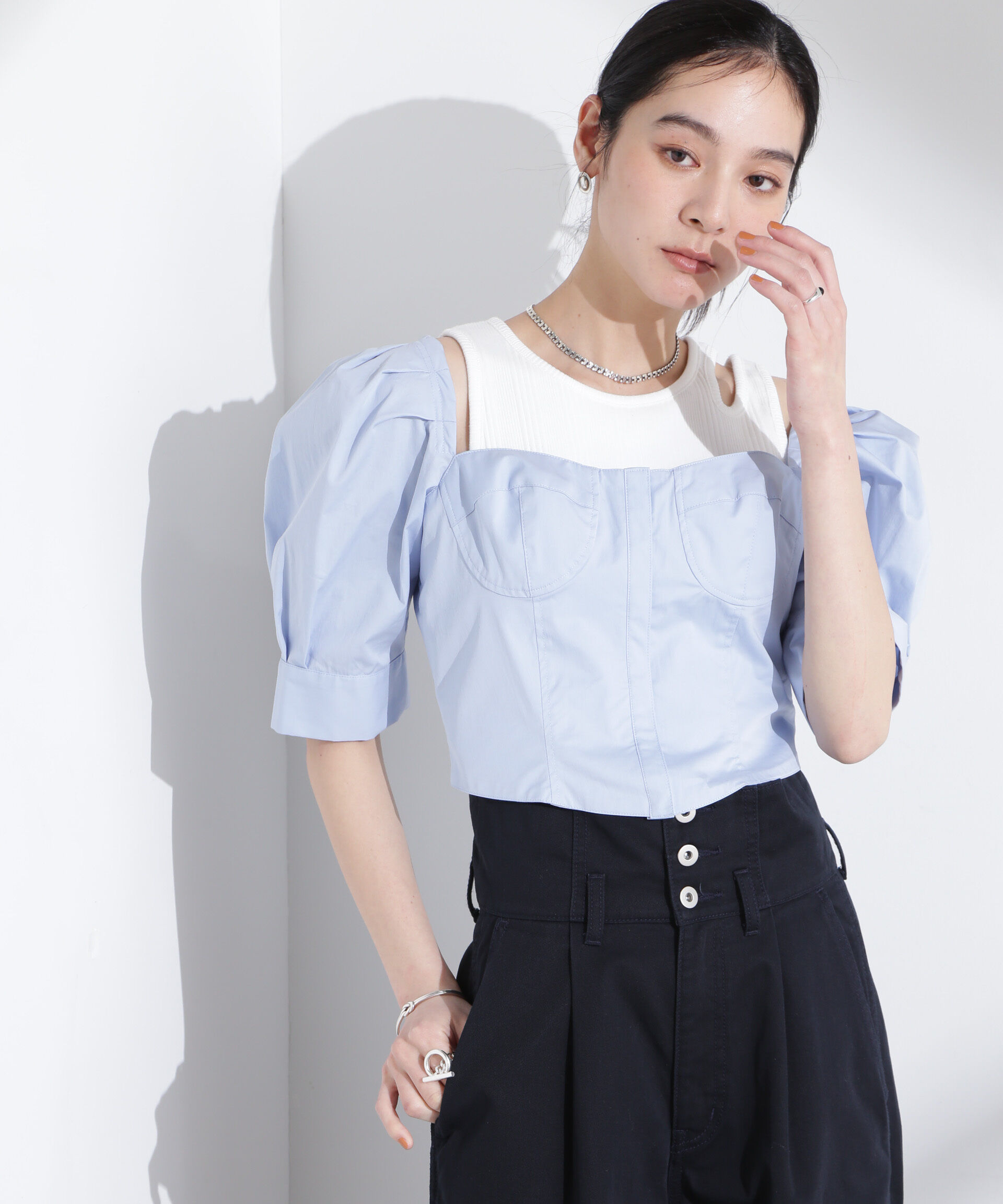 nano･universe「パフスリーブビスチェトップス」|シャツ・ブラウス|