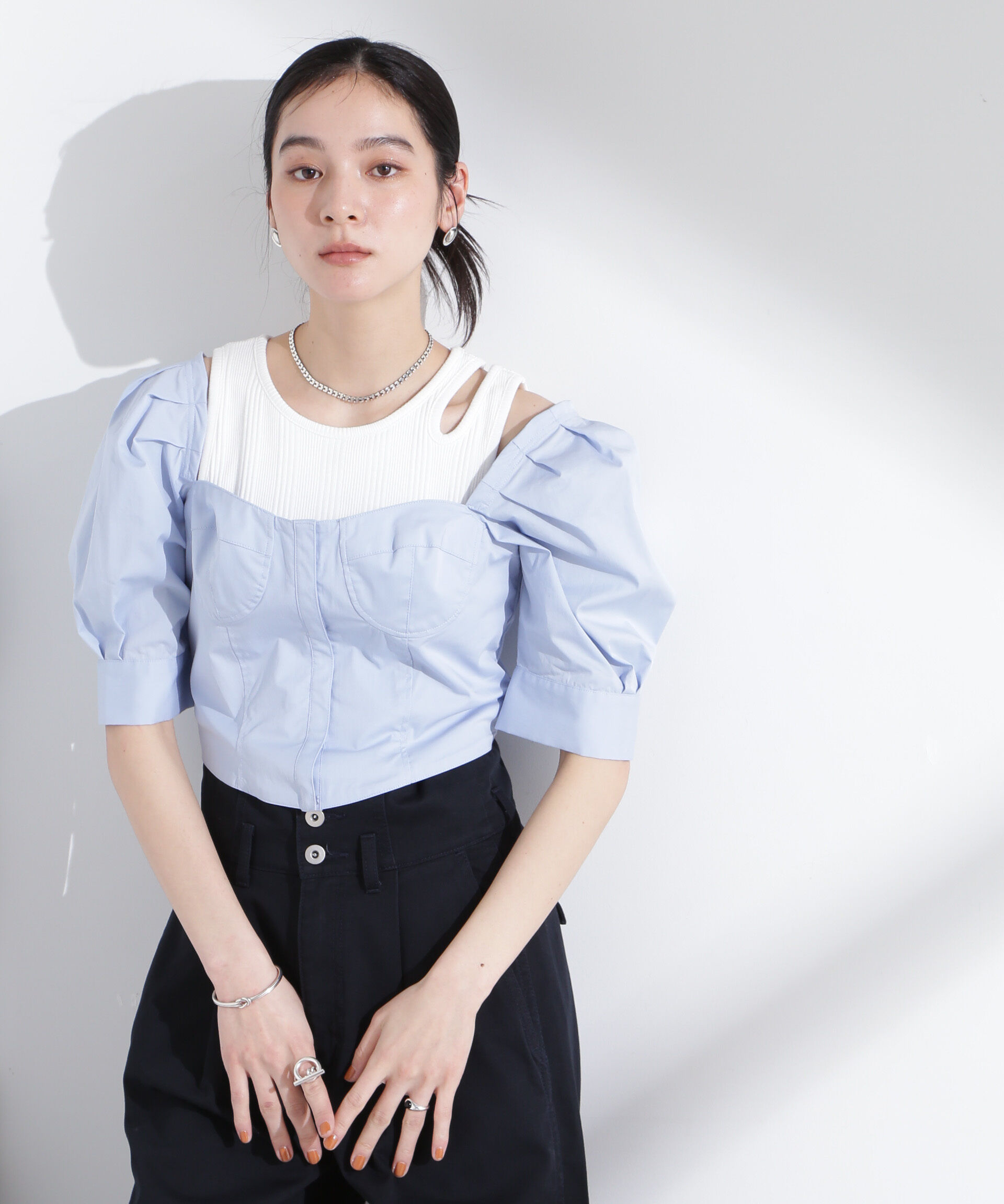 nano･universe「パフスリーブビスチェトップス」|シャツ・ブラウス|