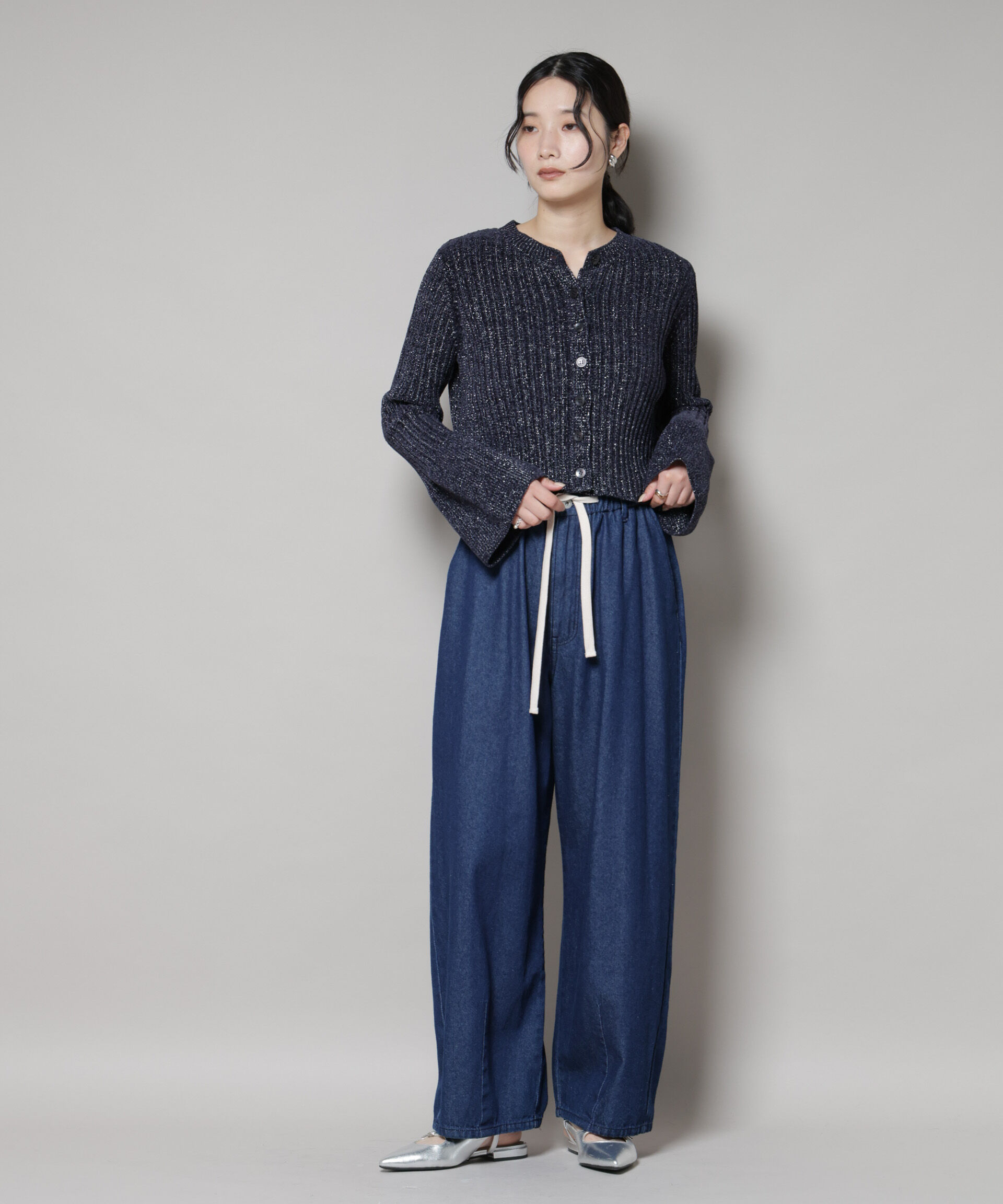 nano･universe「ラメモールワイドリブ前後2WAYフレアスリーブニット(セットアップ可)」|ニット・セーター|