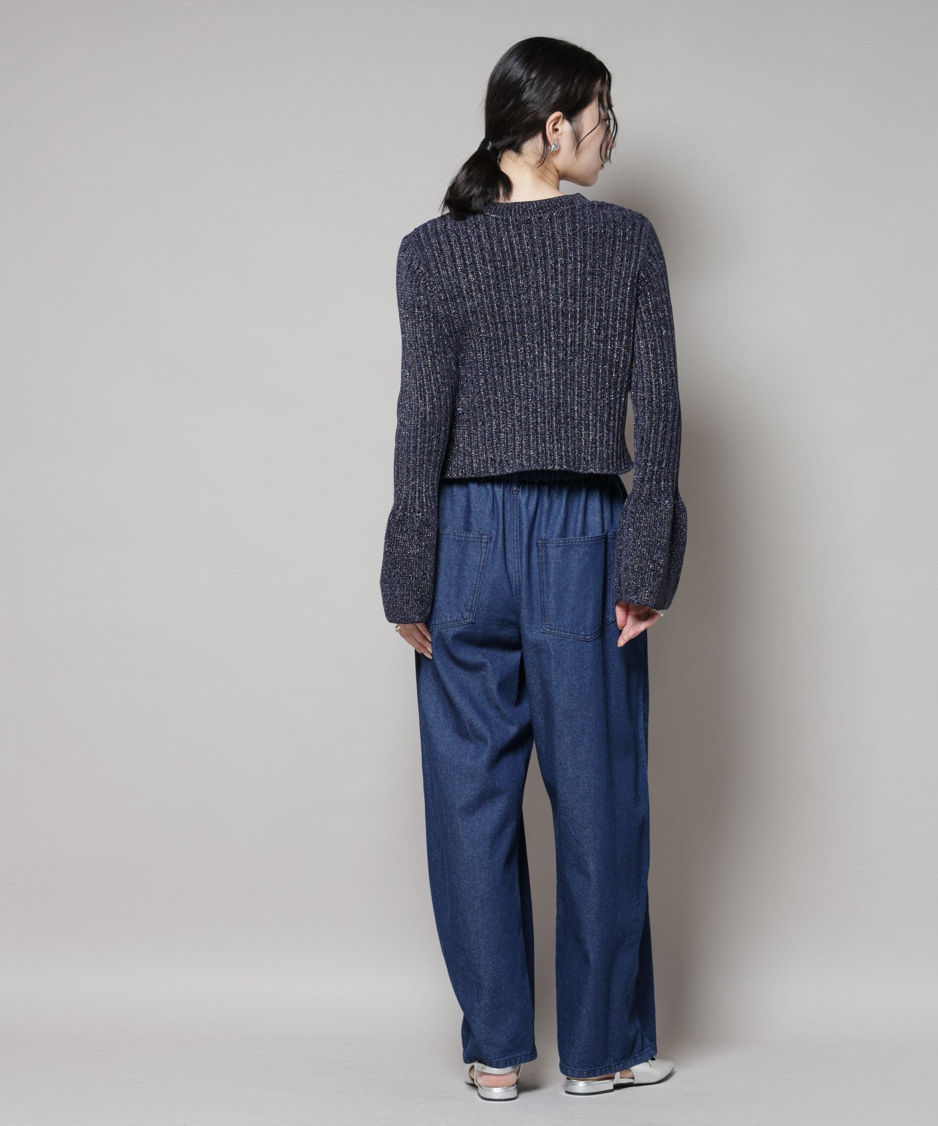 nano･universe「ラメモールワイドリブ前後2WAYフレアスリーブニット(セットアップ可)」|ニット・セーター|