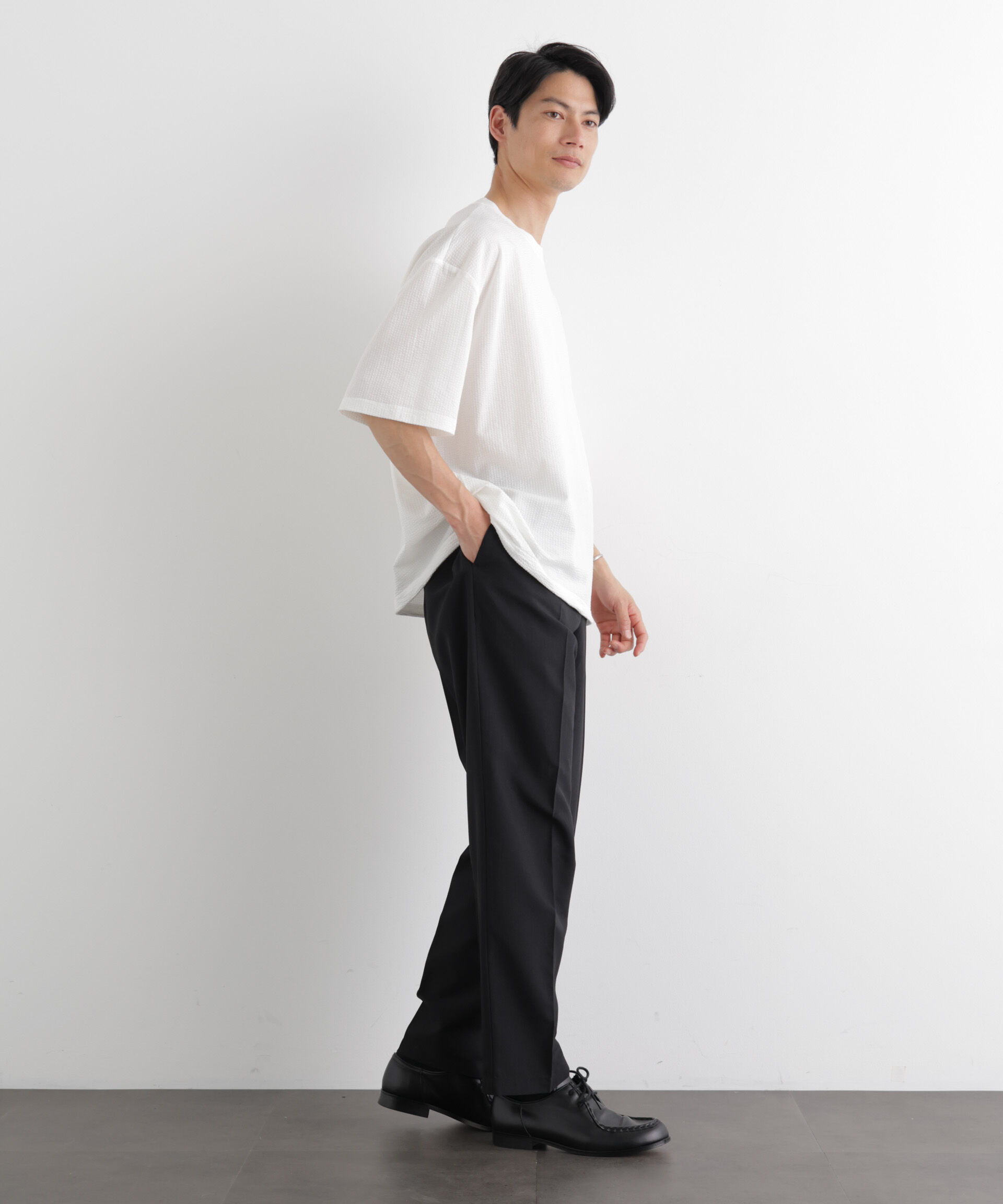 nano･universe「シルケットサッカーワイドTシャツ 半袖」|Tシャツ・カットソー|