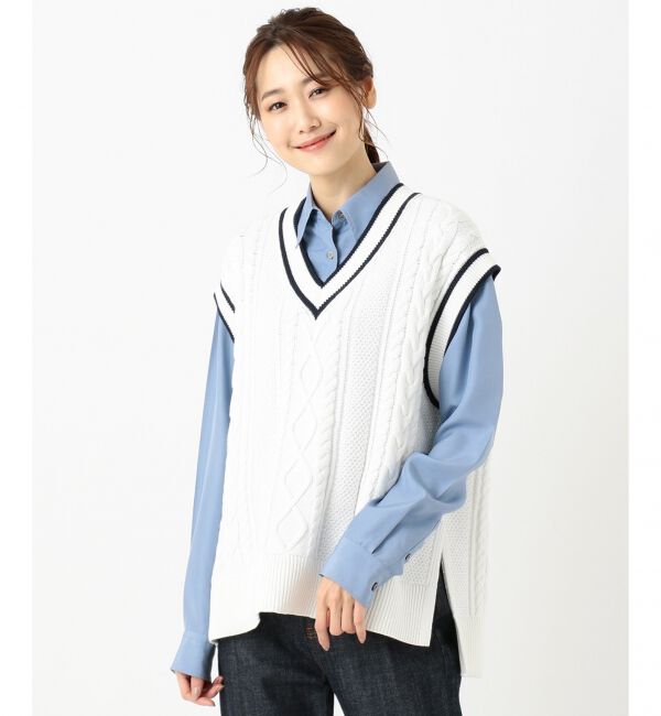 組曲「【洗える】CO/NY ミックスケーブル Vニット」|ニット・セーター|