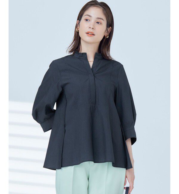 組曲「【WEB限定】ナイロンレーヨン スキッパーブラウス」|シャツ・ブラウス|ネイビー系