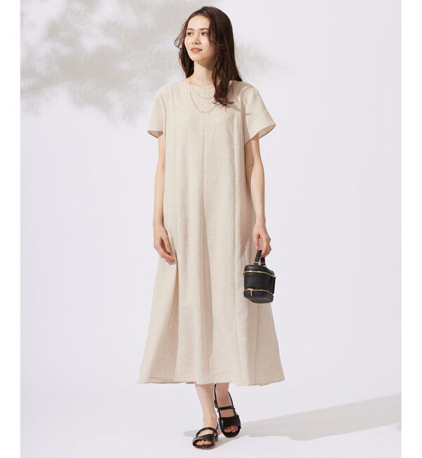 自由区「【カタログ掲載・接触冷感・UVカット・洗える】リネンミックスツィル ワンピース」|ワンピース|