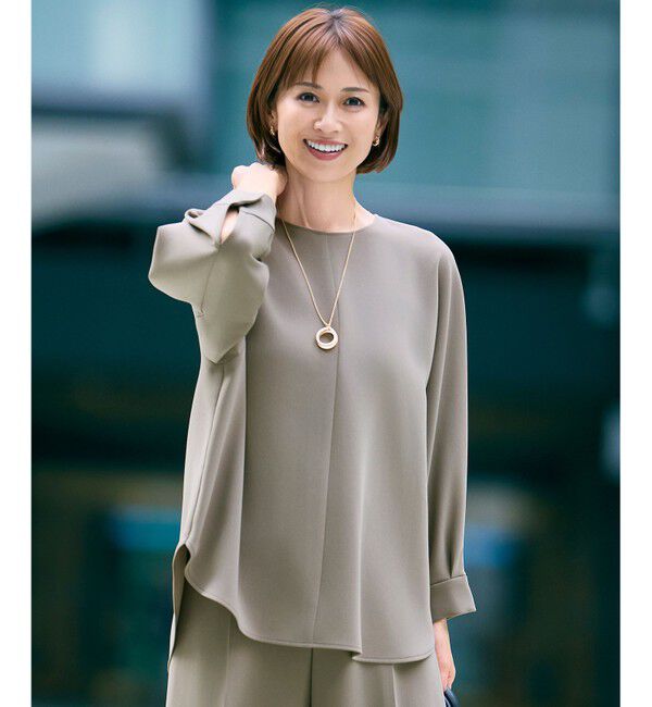 自由区「【きれいめの定番・カタログ掲載・セットアップ対応・セレモニー・通勤】トリアセダブルクロス ブラウス」|シャツ・ブラウス|モカ