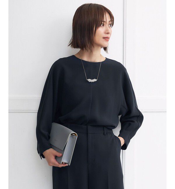 自由区「【きれいめの定番・カタログ掲載・セットアップ対応・セレモニー・通勤】トリアセダブルクロス ブラウス」|シャツ・ブラウス|ネイビー