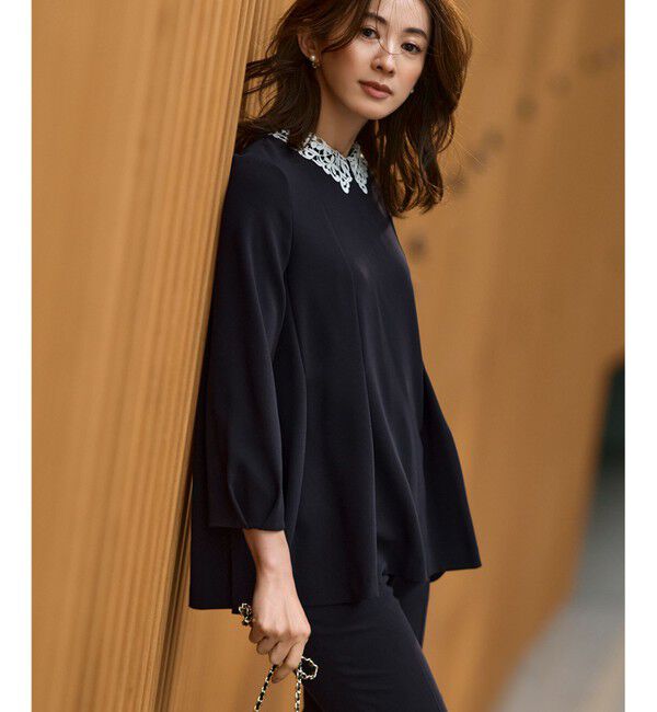 23区「【VERYコラボ】トリアセダブルジョーゼット レース襟 ブラウス」|シャツ・ブラウス|ネイビー系