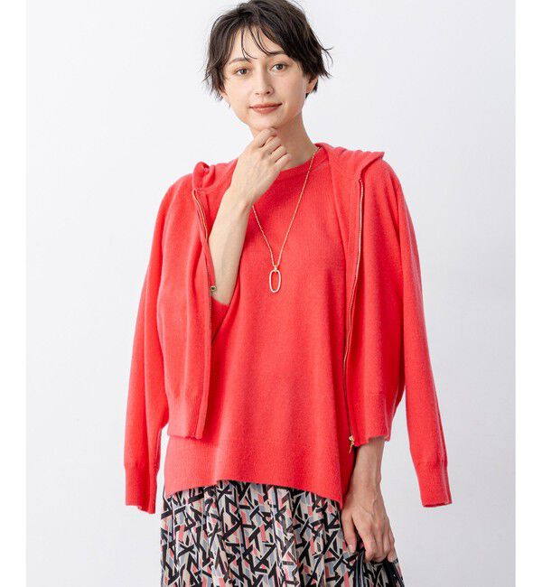 23区「【見上愛さん着用/洗える】ピュアカシミヤ ジップアップ ニット パーカー」|パーカー|オレンジ系