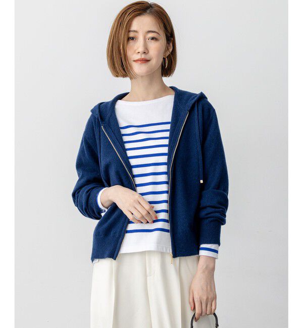 23区「【見上愛さん着用/洗える】ピュアカシミヤ ジップアップ ニット パーカー」|パーカー|ブルー系