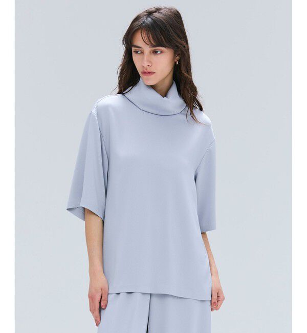 BEIGE,「【洗える・Precious 11月号掲載】LLOYD / ハンマーサテンロールカラー半袖ブラウス」|シャツ・ブラウス|Dull Blue