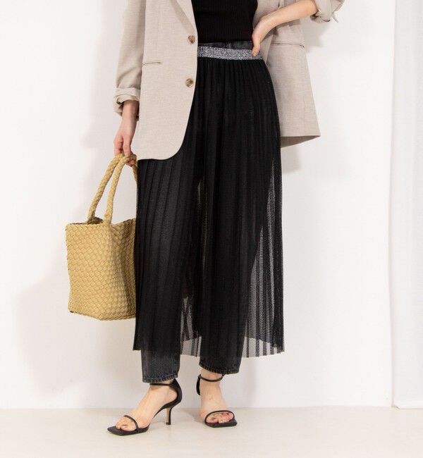 Rie Miller「ウォッシャブルラッセルチュールプリーツスカート」|スカート|ブラック