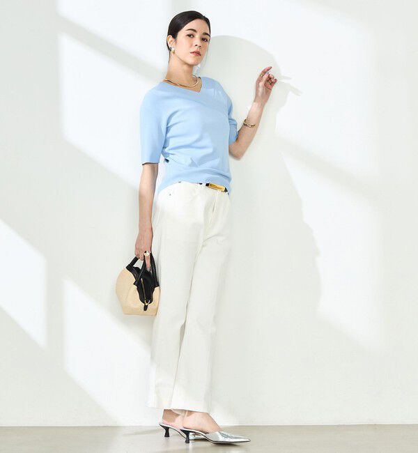 NOLLEY'S sophi「《手洗い可能》カシュクール風5分袖プルオーバーニット」|ニット・セーター|