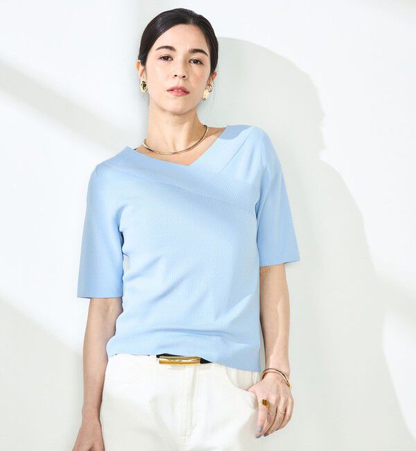 NOLLEY'S sophi「《手洗い可能》カシュクール風5分袖プルオーバーニット」|ニット・セーター|