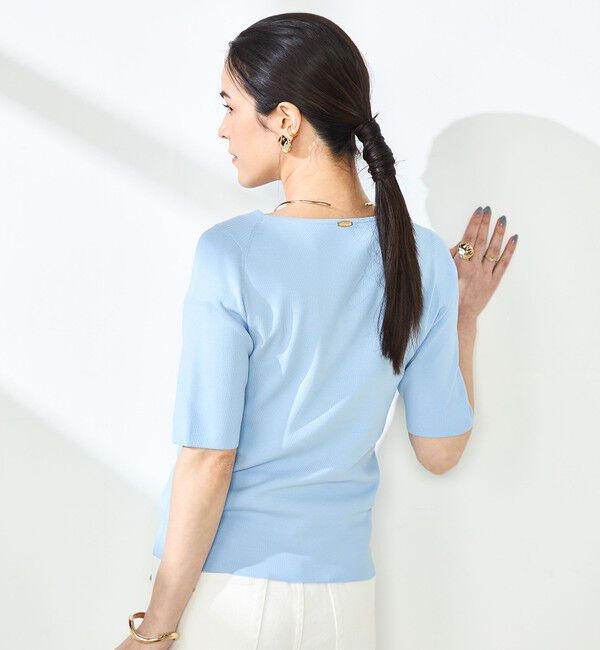 NOLLEY'S sophi「《手洗い可能》カシュクール風5分袖プルオーバーニット」|ニット・セーター|