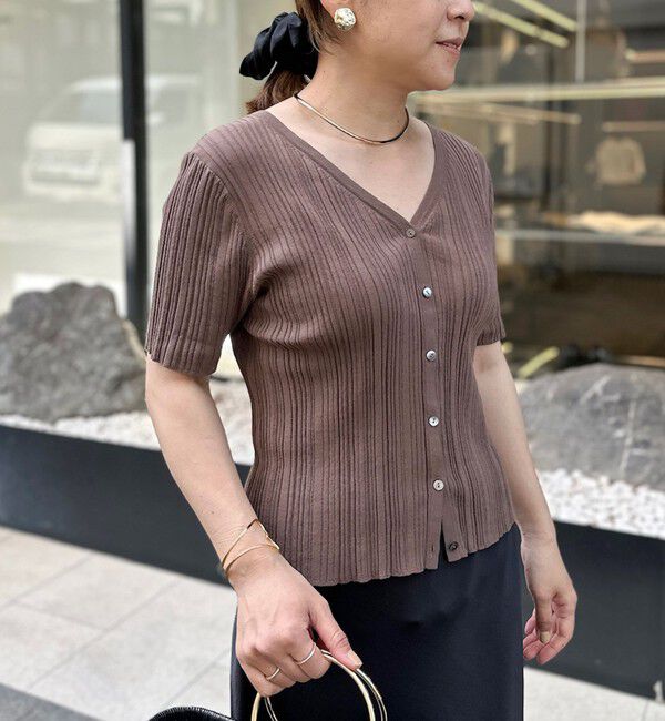 Rie Miller「《手洗い可能》ランダムテレコ2WAYカーディガン」|カーディガン|ブラウン