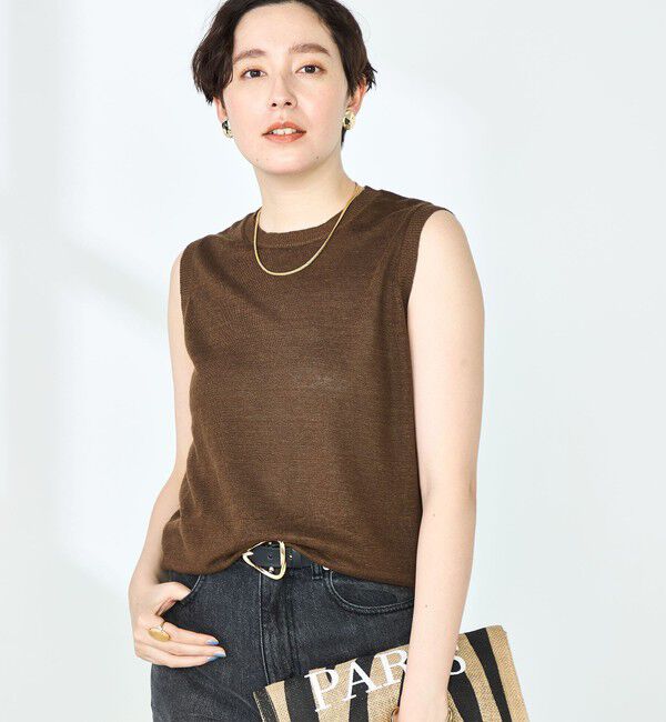 NOLLEY'S「《アンサンブル対応》《手洗い可能》フレンチリネンノースリーブプルオーバーニット」|ニット・セーター|