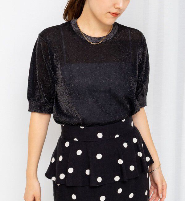 NOLLEY'S「《手洗い可能》《アンサンブル対応》シアーラメ天竺5分袖プルオーバーニット」|ニット・セーター|