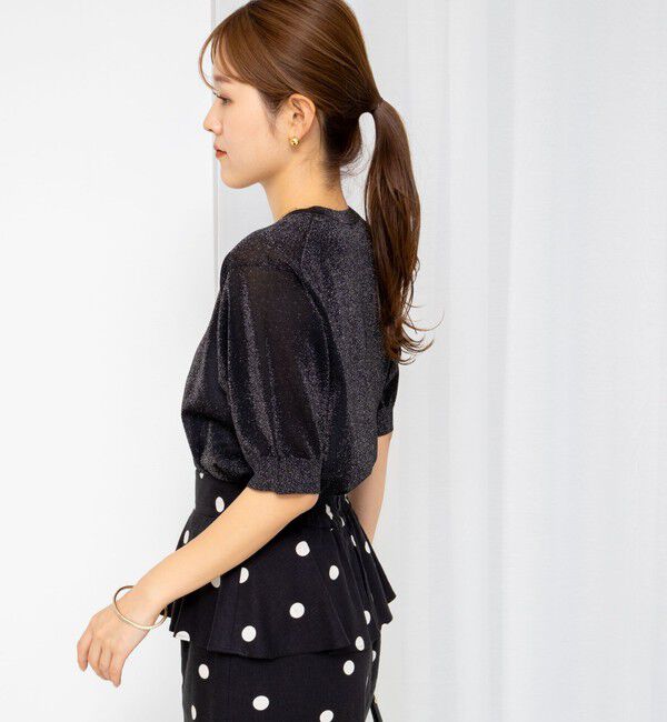 NOLLEY'S「《手洗い可能》《アンサンブル対応》シアーラメ天竺5分袖プルオーバーニット」|ニット・セーター|