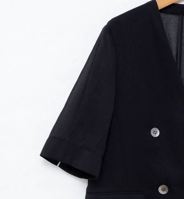 NOLLEY'S「ウォッシャブルリネン風シアー5分袖ジャケット」|ノーカラージャケット|
