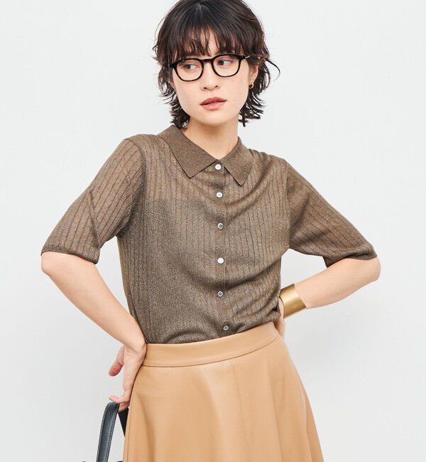 NOLLEY'S sophi「《手洗い可能》ワイドリブシアーポロ衿カーディガン」|カーディガン|