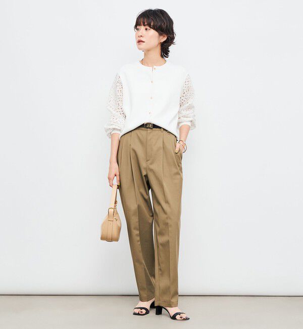 NOLLEY'S「《手洗い可能》フラワー刺繍生地袖クルーネックカーディガン」|カーディガン|