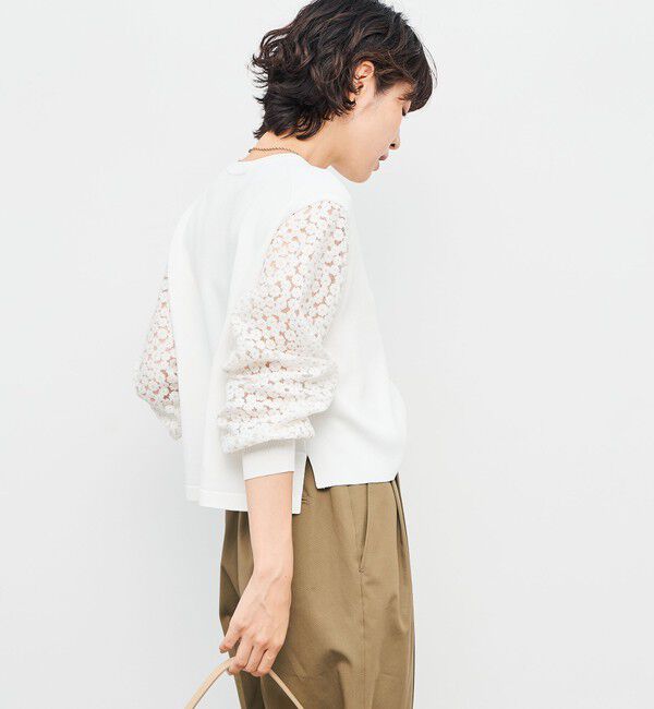 NOLLEY'S「《手洗い可能》フラワー刺繍生地袖クルーネックカーディガン」|カーディガン|