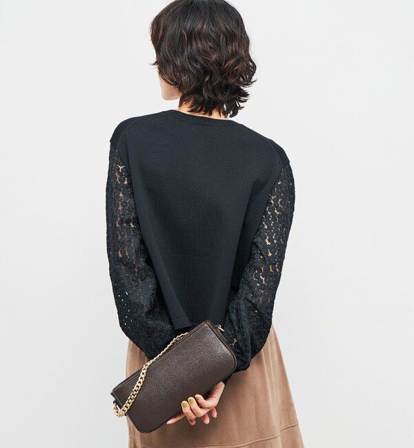 NOLLEY'S「《手洗い可能》フラワー刺繍生地袖クルーネックカーディガン」|カーディガン|