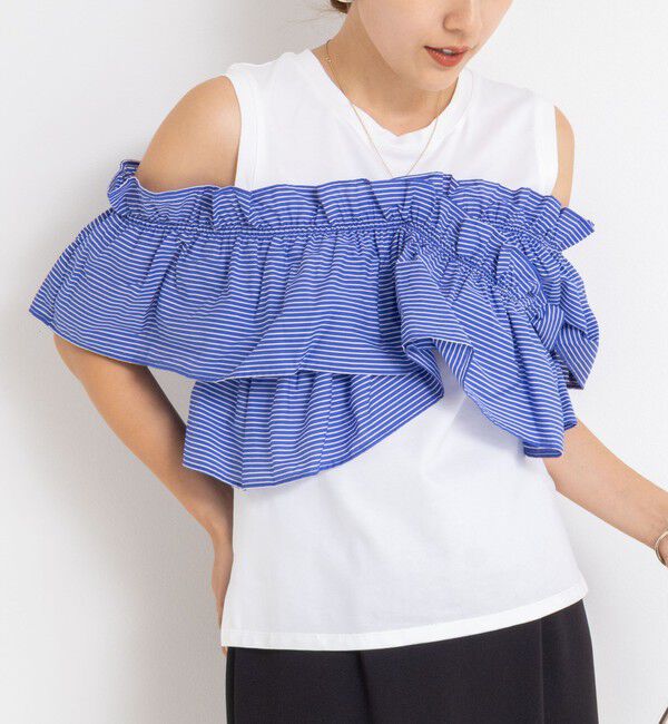 NOLLEY'S sophi「マルチWAYストライプフリルトップス」|Tシャツ・カットソー|ライトブルー