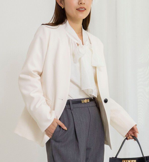 NOLLEY'S「《セットアップ対応》ウォッシャブルサージストレッチVネックジャケット」|ノーカラージャケット|