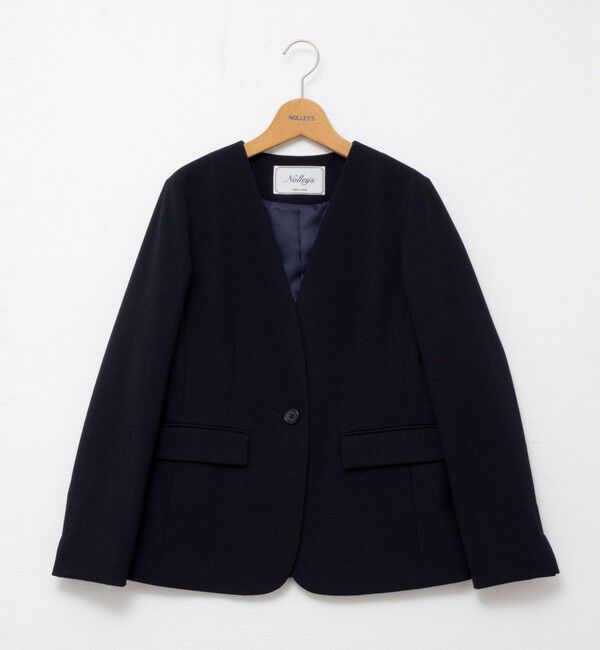 NOLLEY'S「《セットアップ対応》ウォッシャブルサージストレッチVネックジャケット」|ノーカラージャケット|