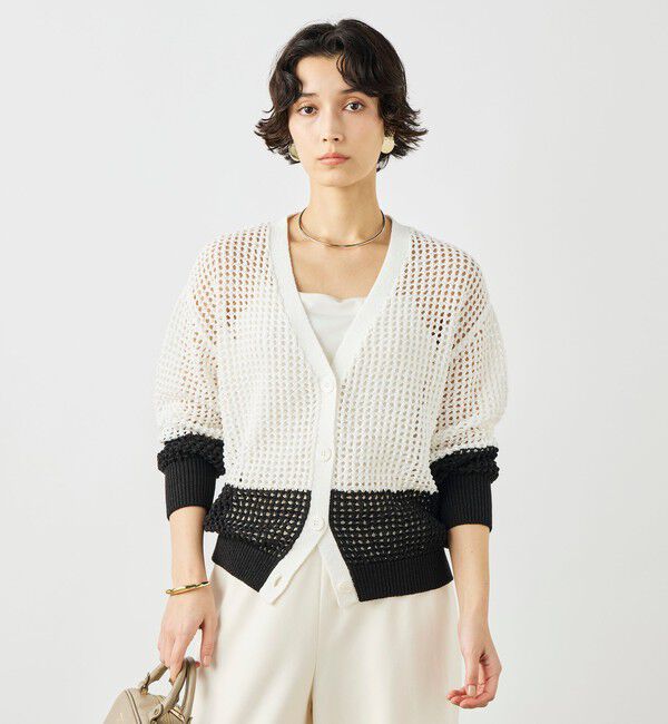 NOLLEY'S「《手洗い可能》テープメッシュ編Vネックカーディガン」|カーディガン|