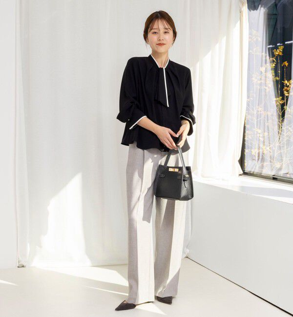 NOLLEY'S「《セットアップ対応》ウォッシャブルストレッチジョーゼットボウタイ風ペプラムブラウス」|シャツ・ブラウス|