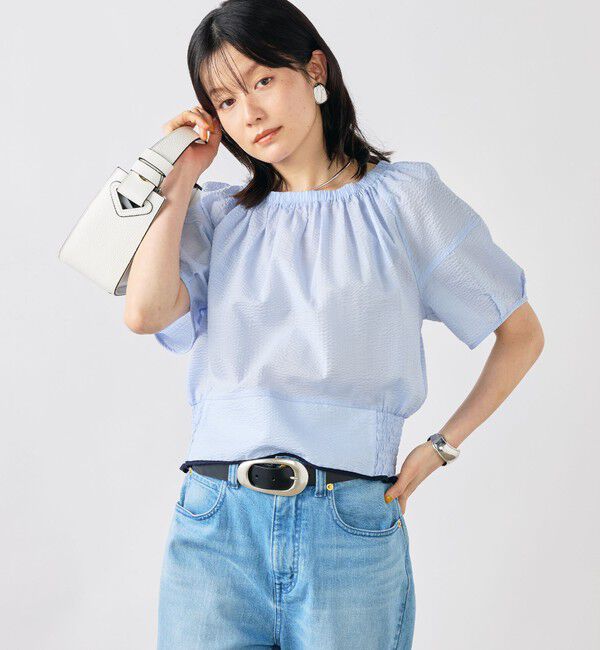 NOLLEY'S「ウォッシャブル袖ボリュームサッカーブラウス」|シャツ・ブラウス|