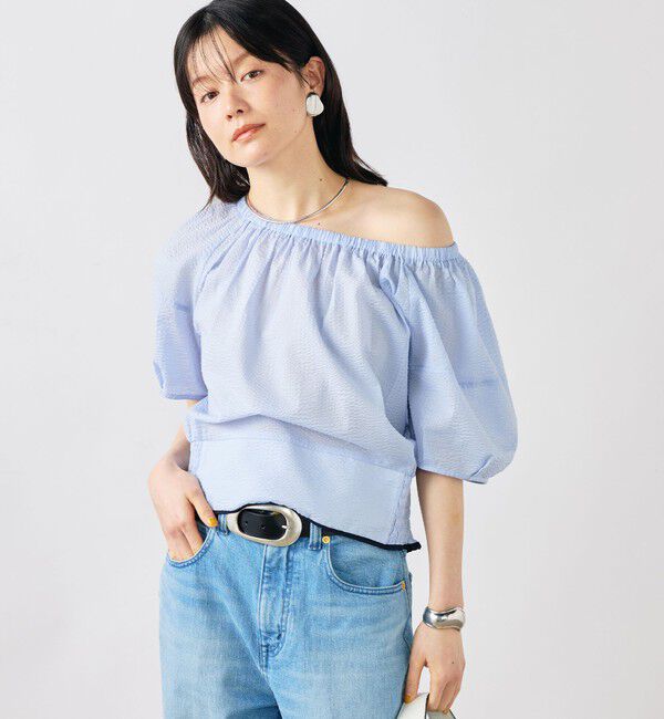 NOLLEY'S「ウォッシャブル袖ボリュームサッカーブラウス」|シャツ・ブラウス|