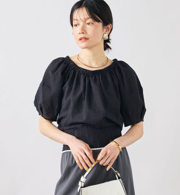 NOLLEY'S「ウォッシャブル袖ボリュームサッカーブラウス」|シャツ・ブラウス|