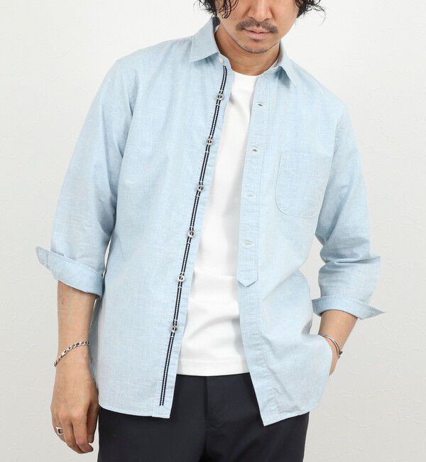 NOLLEY'S goodman「綿麻パラシュートボタン7分袖シャツ 26SS」|シャツ・ブラウス|ライトブルー