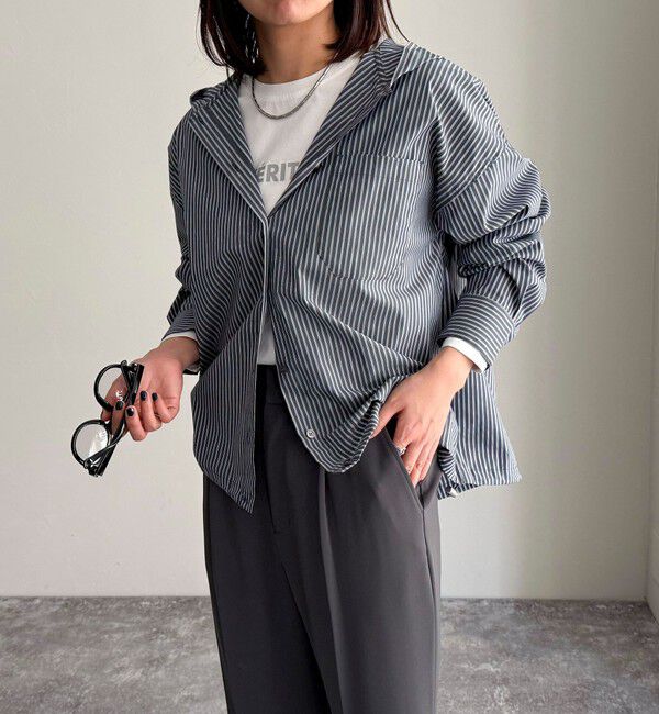 fredy emue「ストライプフーディーシャツ」|シャツ・ブラウス|