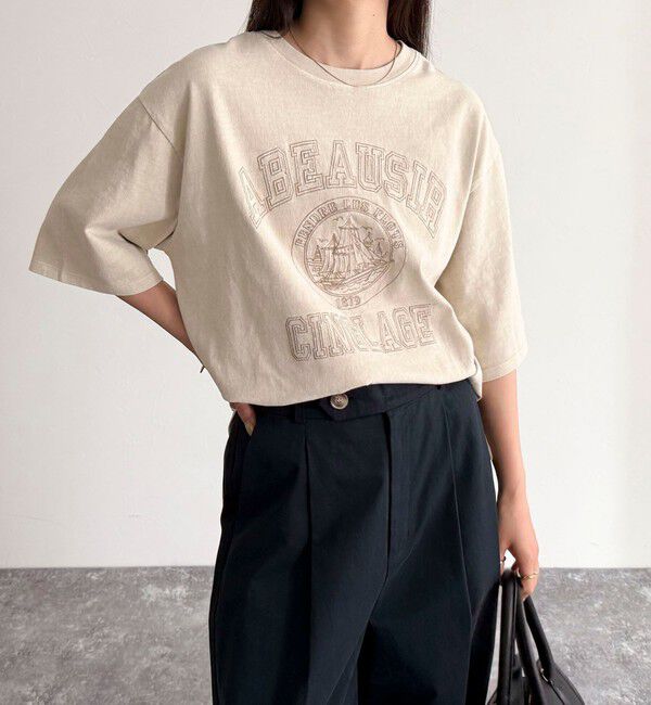 fredy emue「ピグメント刺繍クロップドTシャツ」|Tシャツ・カットソー|