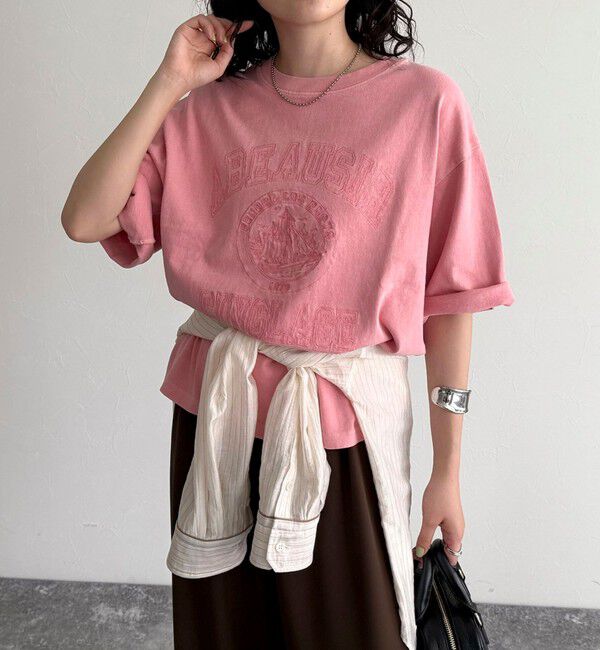 fredy emue「ピグメント刺繍クロップドTシャツ」|Tシャツ・カットソー|ピンク