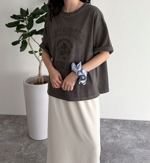 fredy emue「ピグメント刺繍クロップドTシャツ」|Tシャツ・カットソー|