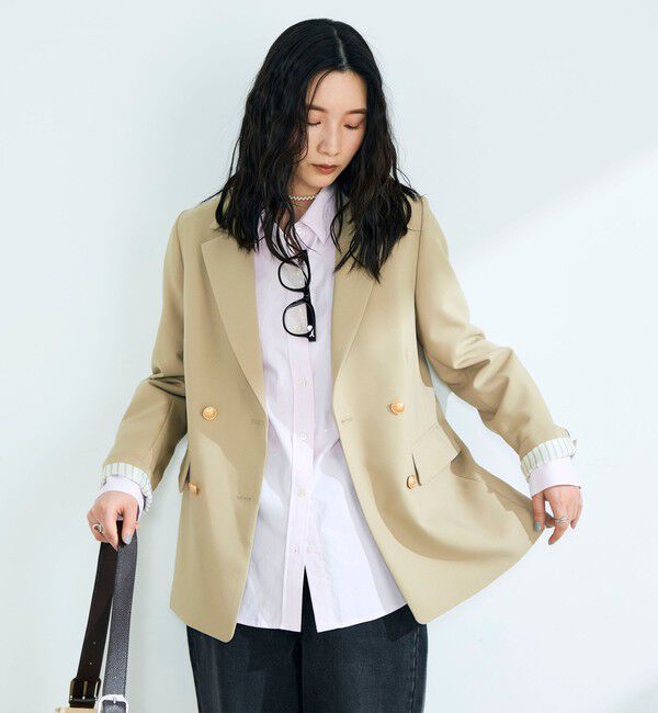 fredy emue「【3サイズ展開/オンオフ使える】ダブルブレストジャケット」|テーラードジャケット|ベージュ
