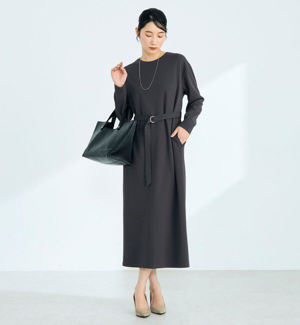 fredy emue「ジョーゼットベルト付きワンピース」|ワンピース|チャコールグレー