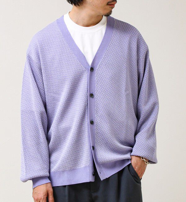 GLOSTER「【シャリ感で軽やか】バーズアイVネック crunchyカーデ」|カーディガン|
